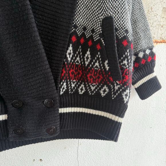 Vtg 80s Cardigan Jacket Fair Isle Knit Bomber Wool Blend Shawl Collar Women's S - Picture 2 of 8